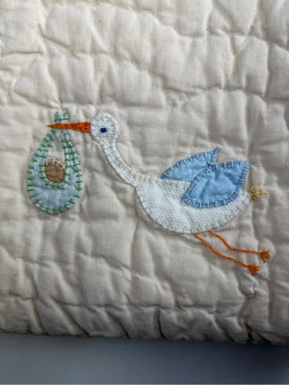 36 X 50 Vintage Pottery Barn Baby Quilt Blanket with  Embroidered Design